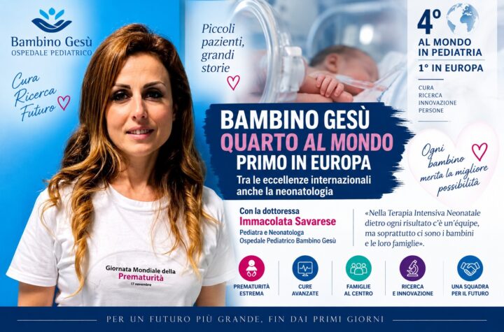 Dottoressa Immacolata Savarese, pediatra e neonatologa del Bambino Gesù, nella grafica dedicata all’eccellenza della neonatologia.