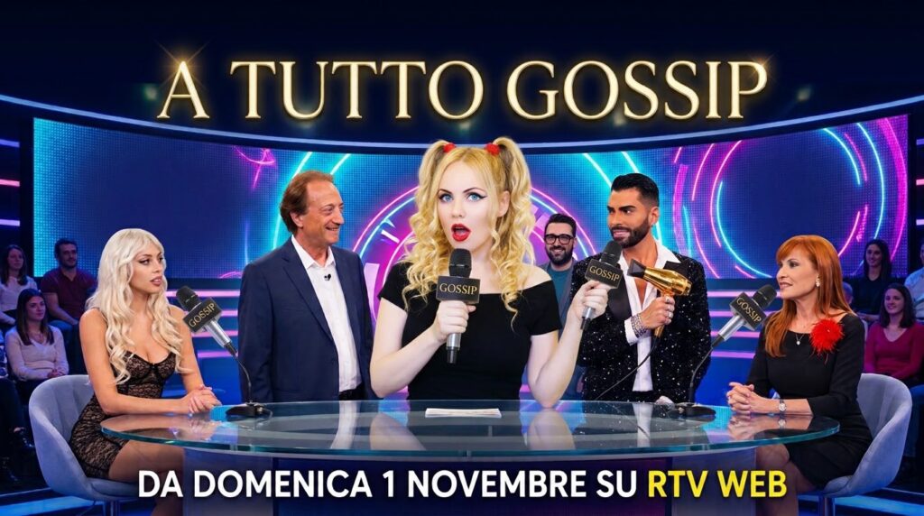 Locandina di A Tutto Gossip con Lisa Fusco al centro e i protagonisti della seconda stagione su RTV Web.